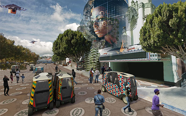 Sankofa City MicroShuttle (2024) by Ben Caldwell and KAOS Network. Courtesy of Ben Caldwell and KAOS Network