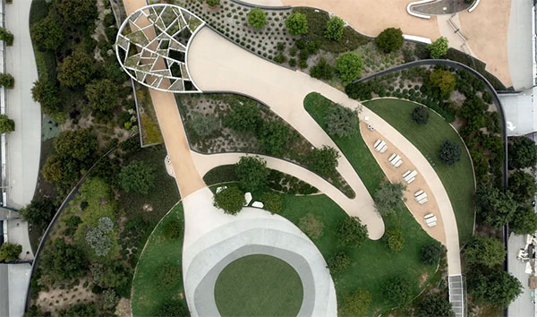 Aerial view of Lucas Museum park, June 2025,© 2025 JAKS Productions. Photo by Sand Hill Media/Eric Furie.All rights reserved. (Photo courtesy of Lucas Museum)
