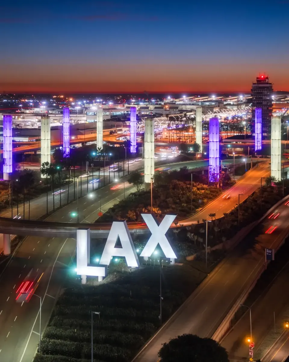 Pylons at LAX at night