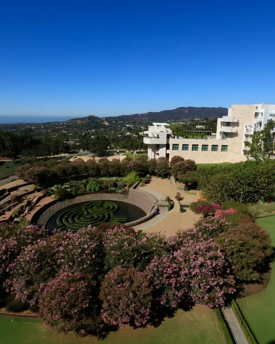 Views of the Central Garden and Pacific Ocean at the Getty Center